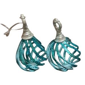 Blue Set Of 2 Sequin Bling Teardrop Swirled Christmas Holiday Ornaments, 6"